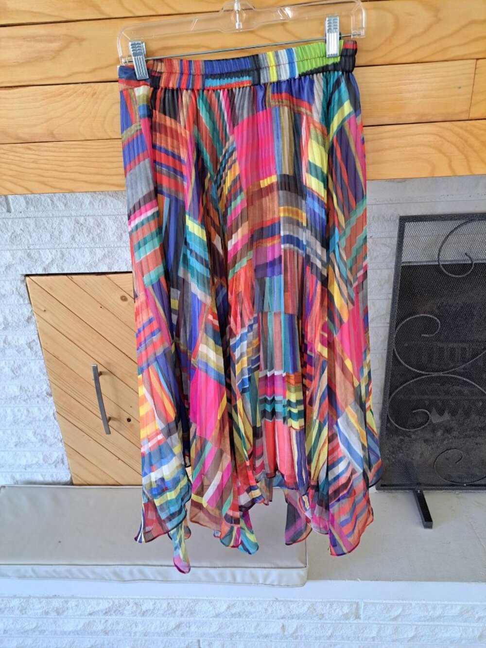 NEW Anthropologie Ranna Gill Pleated Midi Skirt Asymmetrical Hem Rainbow Small - Picture 9 of 16